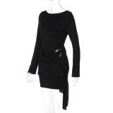 Women Autumn Sexy Solid Backless Long-Sleeved Ribbon Dress