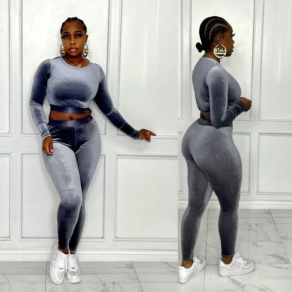 Women Sexy Veet Top and Pant Two-Piece Set