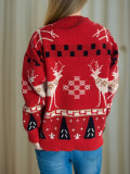 Women Fall/Winter Christmas Deer Knitting Round Neck Casual Jacquard Sweater