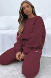 Women Autumn/Winter Printed Round Neck Long-Sleeved Top and Pants Two-Piece Set