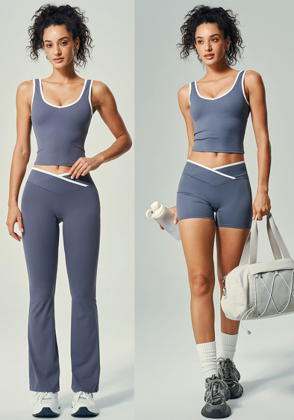 Women Cross-Sport Contrast Tank Two-Piece Running, Fitness, and Yoga Set