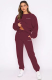 Women Autumn/Winter Printed Round Neck Long-Sleeved Top and Pants Two-Piece Set
