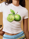 Women summer American fruit and lime print sexy short-sleeved cropped T-shirt