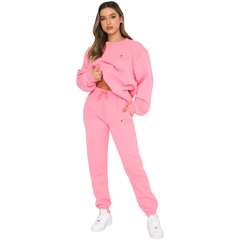 Women Autumn/Winter Printed Round Neck Long-Sleeved Top and Pants Two-Piece Set