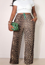 Women Leopard Print Casual Wide-Leg Pants