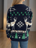 Women Fall/Winter Christmas Deer Knitting Round Neck Casual Jacquard Sweater