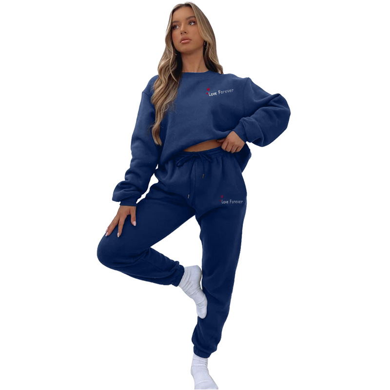 Women Autumn/Winter Printed Round Neck Long-Sleeved Top and Pants Two-Piece Set