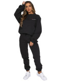 Women Autumn/Winter Printed Round Neck Long-Sleeved Top and Pants Two-Piece Set