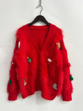 Women red faux mink Christmas coat Sweaters