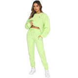 Women Autumn/Winter Printed Round Neck Long-Sleeved Top and Pants Two-Piece Set