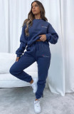Women Autumn/Winter Printed Round Neck Long-Sleeved Top and Pants Two-Piece Set