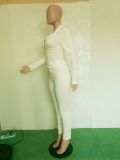 Women Sexy Solid Turndown Collar Top and Pant Two-Piece Set