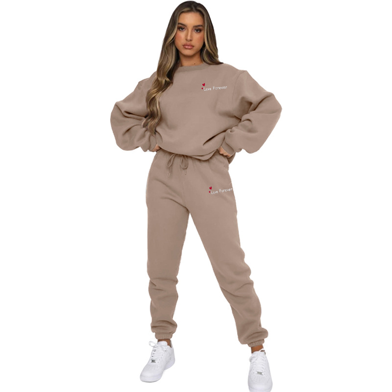 Women Autumn/Winter Printed Round Neck Long-Sleeved Top and Pants Two-Piece Set