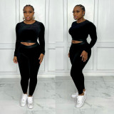 Women Sexy Veet Top and Pant Two-Piece Set