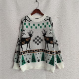 Women Fall/Winter Christmas Deer Knitting Round Neck Casual Jacquard Sweater