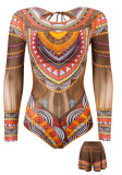 Women Long-Sleeved Mesh One-Piece Swimsuit