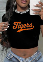 Women summer American orange letter print sexy short-sleeved cropped T-shirt