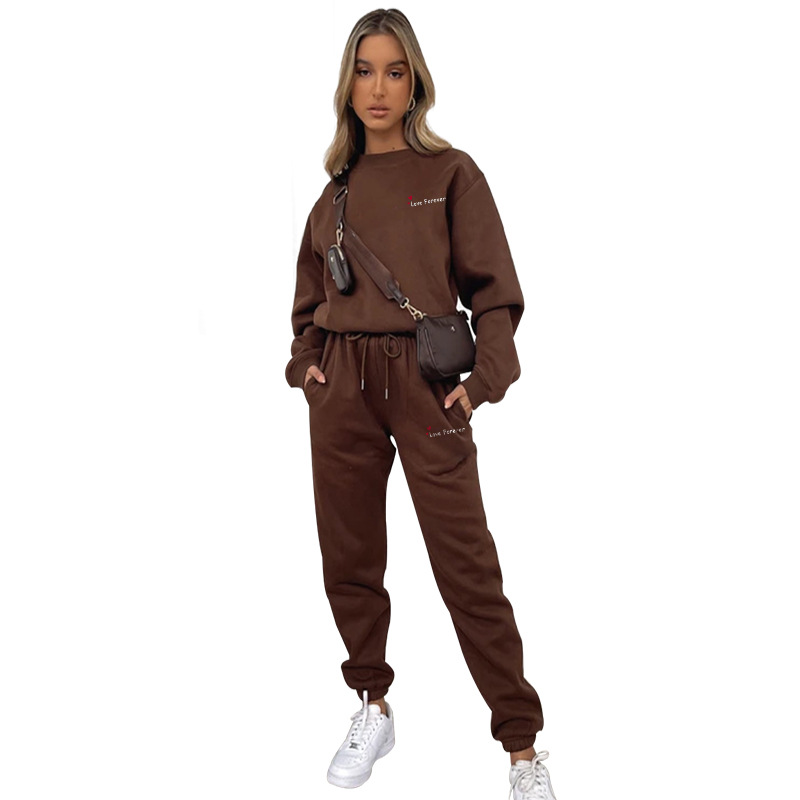 Women Autumn/Winter Printed Round Neck Long-Sleeved Top and Pants Two-Piece Set