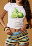 Women summer American fruit and lime print sexy short-sleeved cropped T-shirt