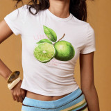 Women summer American fruit and lime print sexy short-sleeved cropped T-shirt
