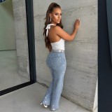 Women Halter Neck Lace-Up Backless Sleeveless Top with V-Neck Pleated Bodysuit