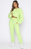 Women Autumn/Winter Printed Round Neck Long-Sleeved Top and Pants Two-Piece Set