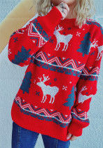 Women Fall/Winter Red Christmas Round Neck Long Sleeve Elk Christmas Tree Sweater Women Fall/Winter Red Christmas Round Neck Long Sleeve Elk Christmas Tree Sweater