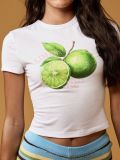 Women summer American fruit and lime print sexy short-sleeved cropped T-shirt