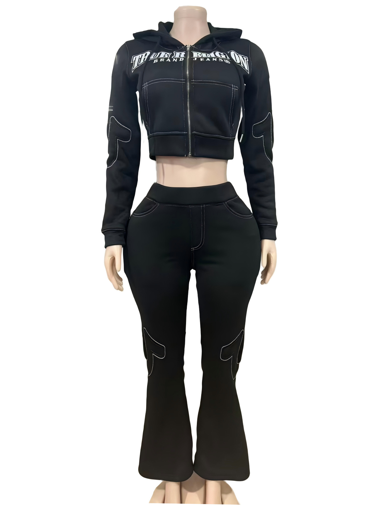 Women casual embroidered sports hoodies two-piece top and pant