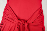 Women solid slit halter neck backless sleeveless pleated bodycon dress