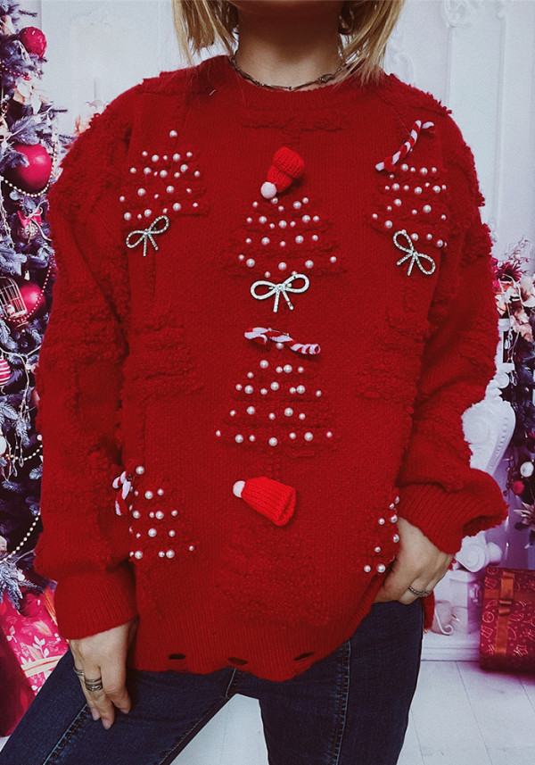 Women Pearl Christmas Sweater