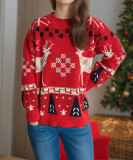 Women Fall/Winter Christmas Deer Knitting Round Neck Casual Jacquard Sweater