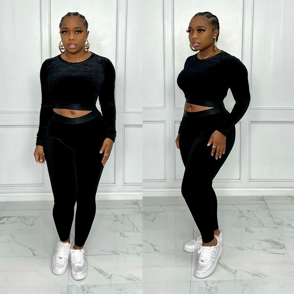 Women Sexy Veet Top and Pant Two-Piece Set