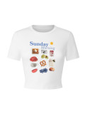 Women summer American print sexy short-sleeved cropped T-shirt with floral print