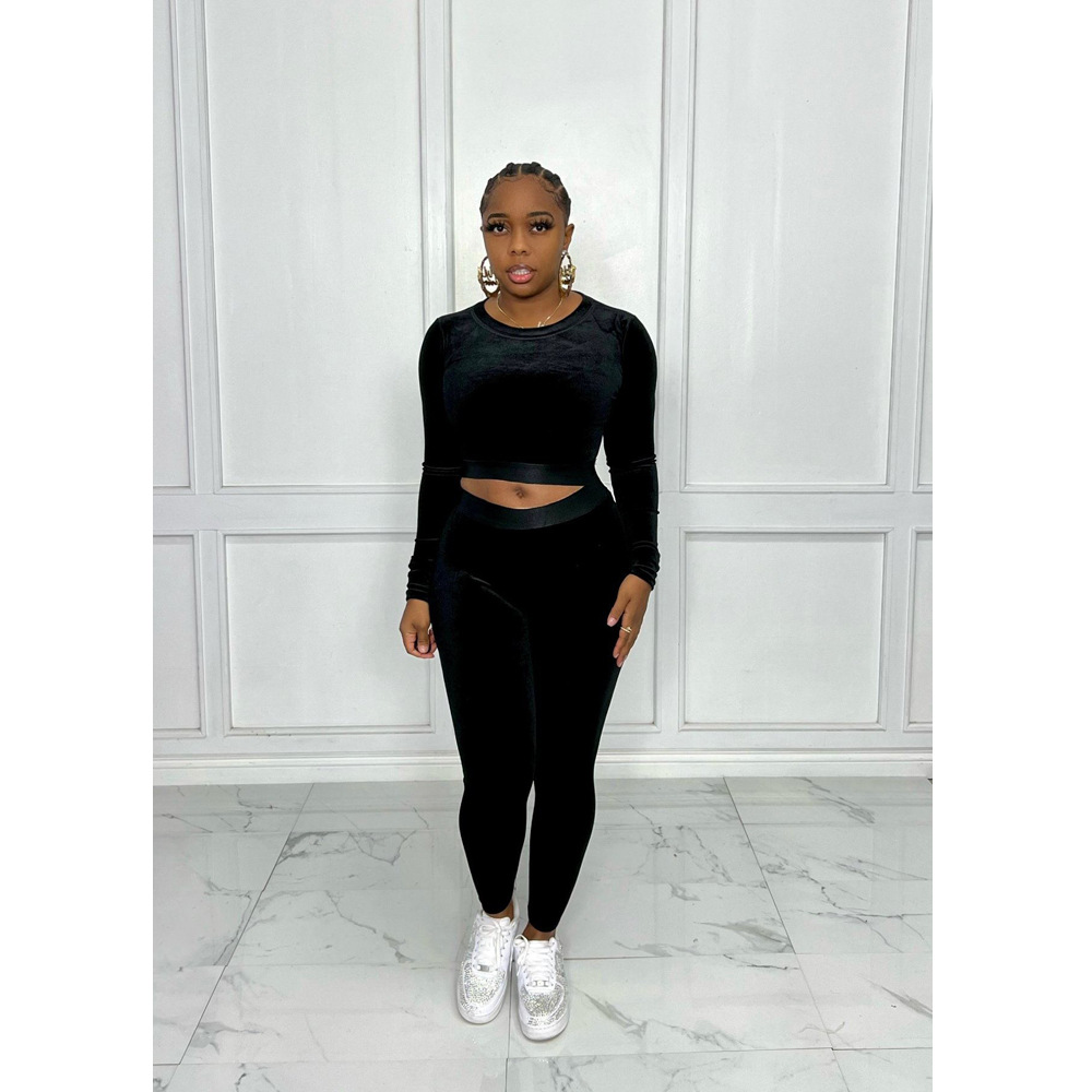 Women Sexy Veet Top and Pant Two-Piece Set