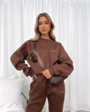 Women Autumn/Winter Printed Round Neck Long-Sleeved Top and Pants Two-Piece Set