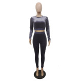 Women Sexy Veet Top and Pant Two-Piece Set