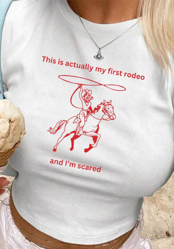 Women summer American print horseback riding cropped T-shirt