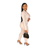 Women Sexy Solid Turndown Collar Top and Pant Two-Piece Set