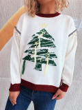 Women Christmas autumn/winter casual knitting round-neck patchwork Christmas tree sweater