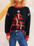 Women Christmas autumn/winter casual knitting round-neck patchwork Christmas tree sweater