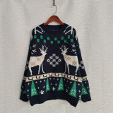Women Fall/Winter Christmas Deer Knitting Round Neck Casual Jacquard Sweater
