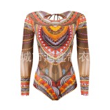 Women Long-Sleeved Mesh One-Piece Swimsuit