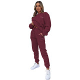 Women Autumn/Winter Printed Round Neck Long-Sleeved Top and Pants Two-Piece Set