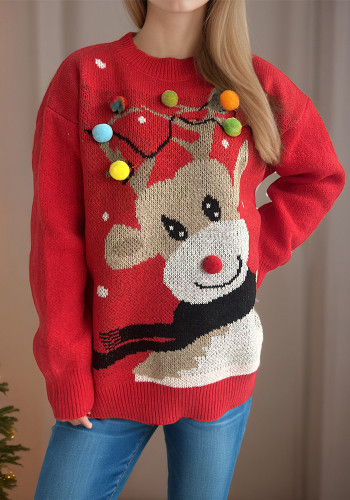 Women Fall/Winter Cartoon Deer Knitting Top with Knitting