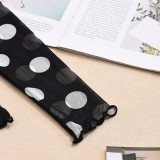 Women Autumn Sexy Mesh Polka Dot Cutout See-Through Long-Sleeved Mock Neck T-Shirt
