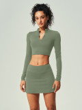 Women Zipper Long-sleeved yoga two-piece set