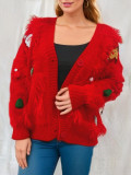 Women red faux mink Christmas coat Sweaters