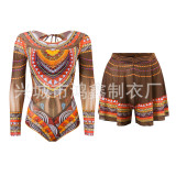 Women Long-Sleeved Mesh One-Piece Swimsuit