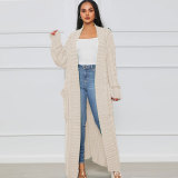 Fashion Women's Autumn Winter Solid Color Long Knit Cardigan Coat